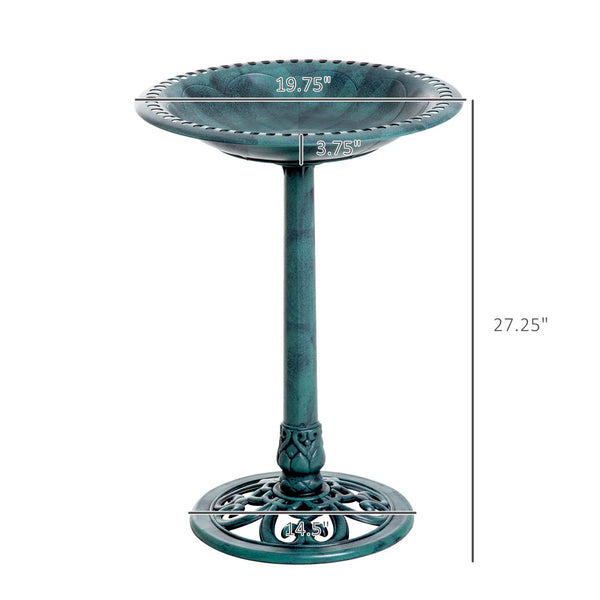 English Elm Outsunny 28'' Elegant Resin Bird Bath With Fleur De Lis Pedestal, Timeless Antique Verdigris Finish W2225P217552-GIGA