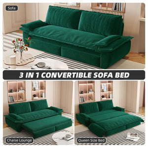 English Elm 73.2" Queen Sleeper Sofa Convertible Corduroy Loveseat for Guest Room or Living Space Green W1885S00231