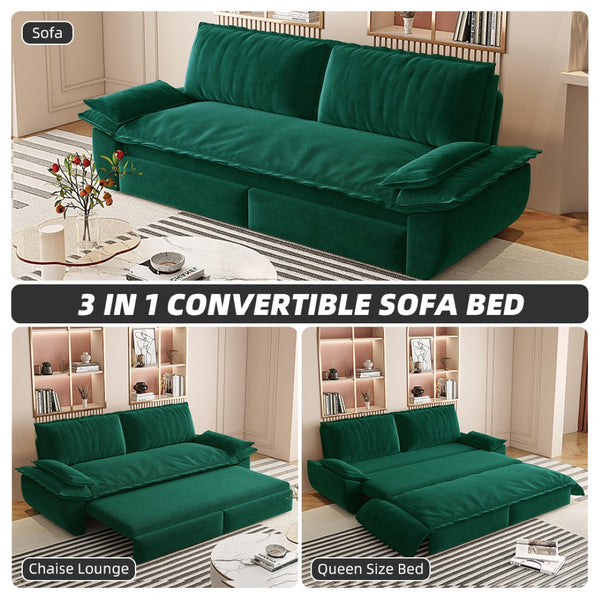 English Elm 73.2" Queen Sleeper Sofa Convertible Corduroy Loveseat for Guest Room or Living Space Green W1885S00231