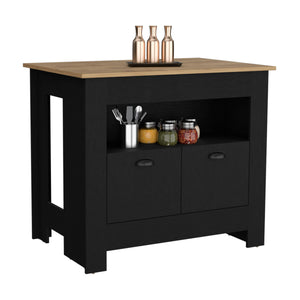 English Elm Floyd Modern Kitchen Island 35.3" H Black/Macadamia – 2 Doors, 3 Shelves, Engineered Wood Storage B097P199733
