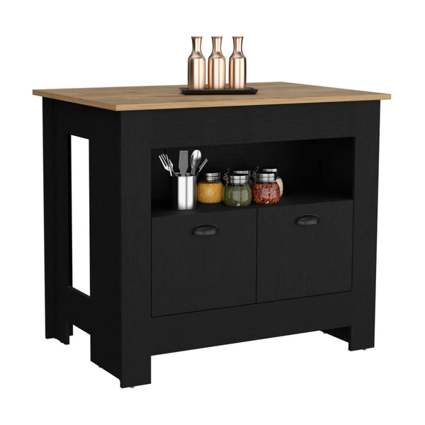English Elm Floyd Modern Kitchen Island 35.3" H Black/Macadamia – 2 Doors, 3 Shelves, Engineered Wood Storage B097P199733