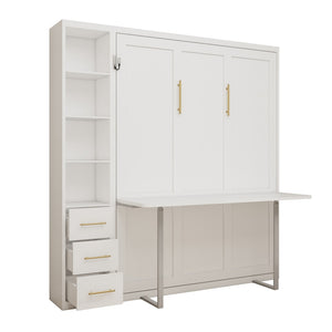 English Elm Diy Queen Murphy Bed with Integrated Workspace Desk for Studio and Home Office W5290S00005