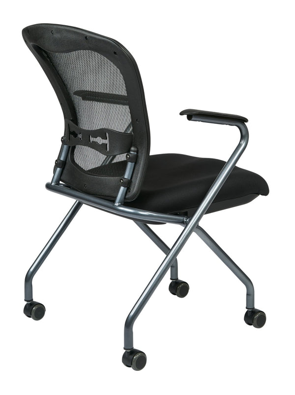 OSP Home Furnishings Deluxe Pro-line Ii Folding Nesting Armchair with Mesh Back and Lumbar Support Coal 84440-30
