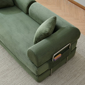 English Elm 78.8" Corduroy Modular Floor Sofa Convertible Sleeper Futon with Pillow Back Support Army Green W5617P455966
