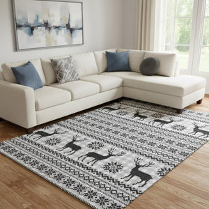 HomeRoots 8' X 10' Abstract Geometric Area Rug in Silver, Black & Ivory - Stain Resistant with UV Protection 702000