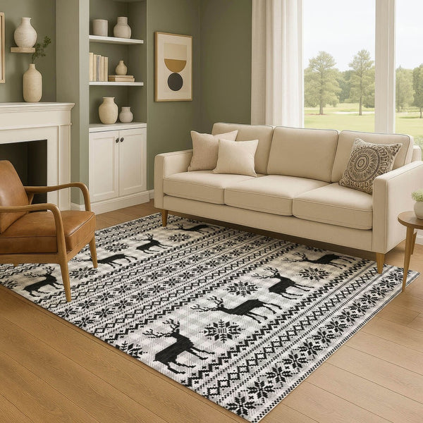 HomeRoots 8' X 10' Abstract Geometric Area Rug in Silver, Black & Ivory - Stain Resistant with UV Protection 702000