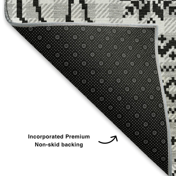 HomeRoots 8' X 10' Abstract Geometric Area Rug in Silver, Black & Ivory - Stain Resistant with UV Protection 702000
