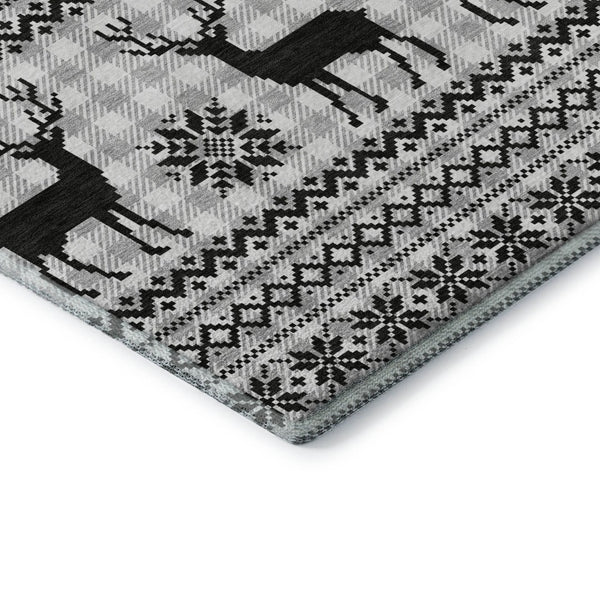 HomeRoots 8' X 10' Abstract Geometric Area Rug in Silver, Black & Ivory - Stain Resistant with UV Protection 702000