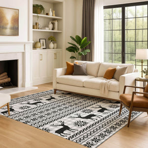 HomeRoots 8' X 10' Abstract Geometric Area Rug in Silver, Black & Ivory - Stain Resistant with UV Protection 702000