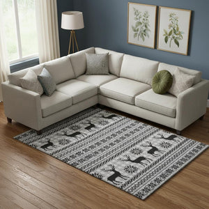 HomeRoots 10' X 14' Stylish Silver, Black & Ivory Geometric Washable Area Rug with UV Protection & Non-Slip Backing 702002