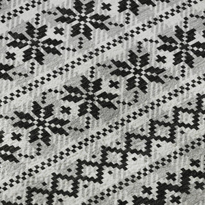HomeRoots 10' X 14' Stylish Silver, Black & Ivory Geometric Washable Area Rug with UV Protection & Non-Slip Backing 702002