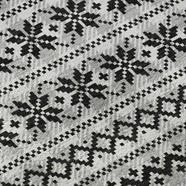 HomeRoots 10' X 14' Stylish Silver, Black & Ivory Geometric Washable Area Rug with UV Protection & Non-Slip Backing 702002