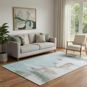 HomeRoots 5' X 8' Modern Sky Blue and Khaki Abstract Area Rug - Washable, UV Protected, and Stain Resistant! 702004
