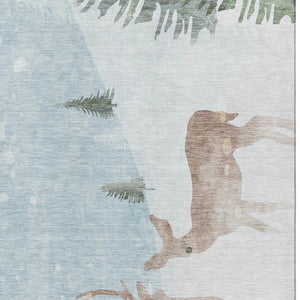 HomeRoots 5' X 8' Modern Sky Blue and Khaki Abstract Area Rug - Washable, UV Protected, and Stain Resistant! 702004