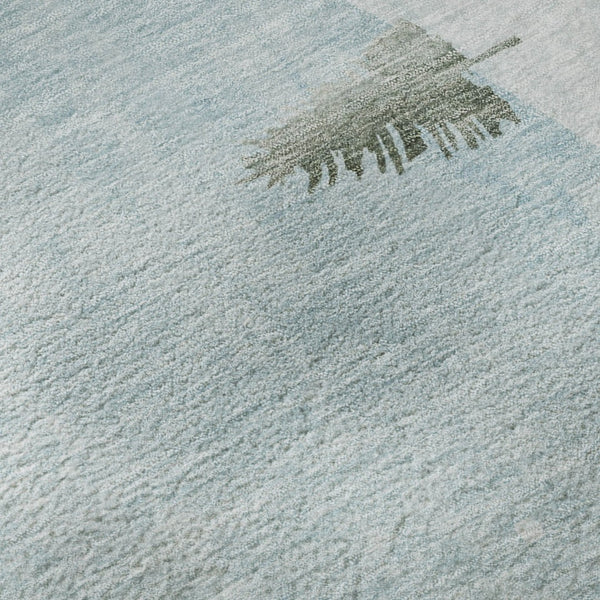 HomeRoots 8' Sky Blue, Ivory & Khaki Abstract Round Rug - Washable, UV-Protected, Durable for High-Traffic Areas 702005