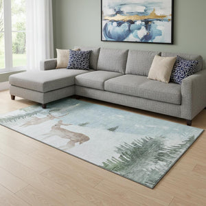 HomeRoots 8' X 10' Stylish Sky Blue, Ivory & Khaki Abstract Geometric Washable Area Rug with UV Protection 702006
