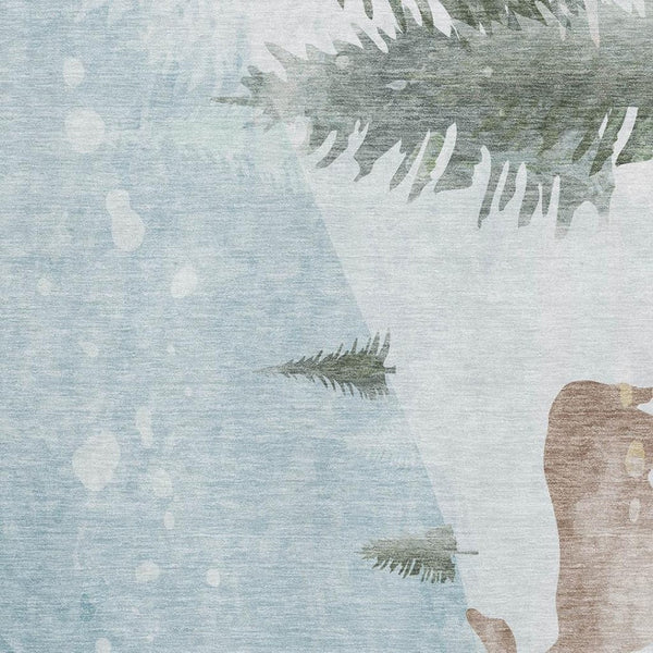HomeRoots 9' X 12' Sky Blue Ivory Khaki Geometric Area Rug - Washable, UV Resistant, Durable for Busy Homes 702007