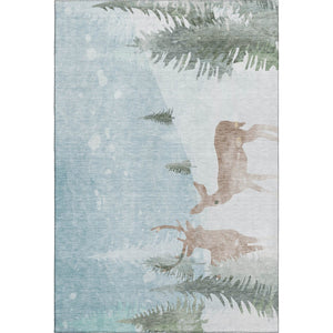 HomeRoots 10' Sky Blue Ivory Khaki Abstract Geometric Area Rug – UV Protected, Stain Resistant & Washable Design 702008