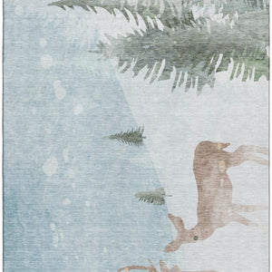 HomeRoots 10' Sky Blue Ivory Khaki Abstract Geometric Area Rug – UV Protected, Stain Resistant & Washable Design 702008