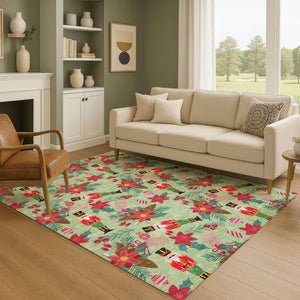 HomeRoots 5' Artichoke Green Red Black Abstract Geometric Area Rug - Washable, UV Protected, Non-Slip Design! 702010