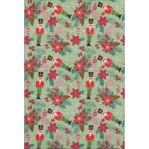 HomeRoots 5' Artichoke Green Red Black Abstract Geometric Area Rug - Washable, UV Protected, Non-Slip Design! 702010