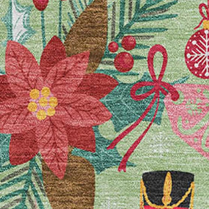 HomeRoots 5' Artichoke Green Red Black Abstract Geometric Area Rug - Washable, UV Protected, Non-Slip Design! 702010