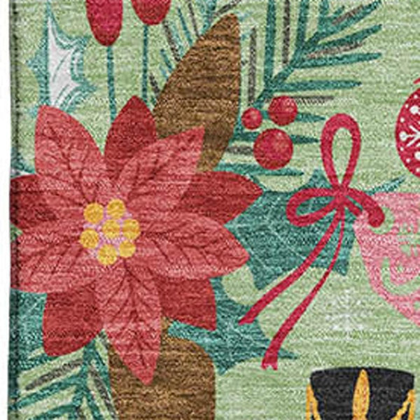 HomeRoots 8' X 10' Washable Abstract Geometric Area Rug in Artichoke Green, Red & Black - UV Protected & Durable 702012