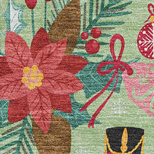 HomeRoots 9' Abstract Geometric Washable Area Rug in Artichoke Green, Red & Black - Durable UV Protected Design 702013