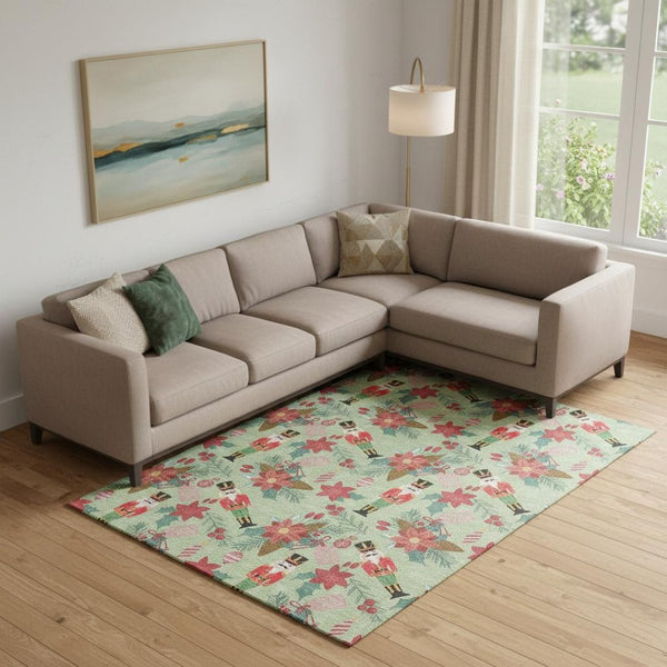 HomeRoots 10' Artichoke Green Red & Black Abstract Geometric Washable Area Rug – UV Protected for Indoor & Outdoor Use 702014