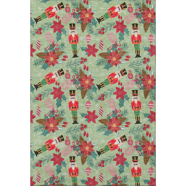HomeRoots 10' Artichoke Green Red & Black Abstract Geometric Washable Area Rug – UV Protected for Indoor & Outdoor Use 702014