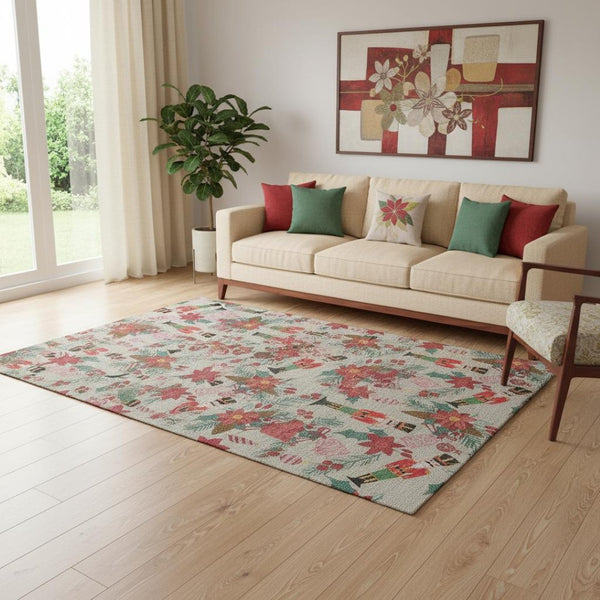 HomeRoots 5' X 8' Washable Abstract Geometric Area Rug in Beige, Red, and Black with UV Protection & Non-Slip Backing 702016