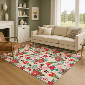HomeRoots 8' X 10' Washable Abstract Geometric Area Rug in Beige, Red & Black - UV Protected & Stain Resistant! 702018