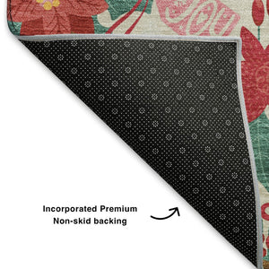 HomeRoots 8' X 10' Washable Abstract Geometric Area Rug in Beige, Red & Black - UV Protected & Stain Resistant! 702018