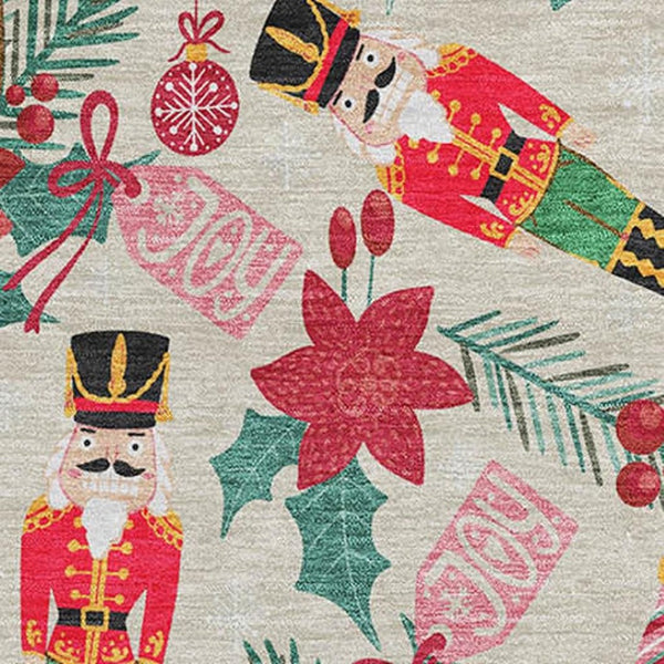 HomeRoots 8' X 10' Washable Abstract Geometric Area Rug in Beige, Red & Black - UV Protected & Stain Resistant! 702018