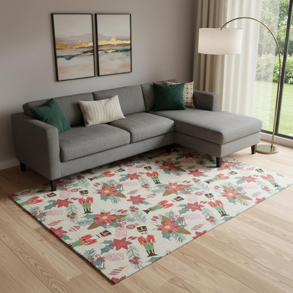 HomeRoots 9' x 12' Abstract Geometric Area Rug in Beige, Red & Black - Washable, Stain-Resistant & UV Protected 702019