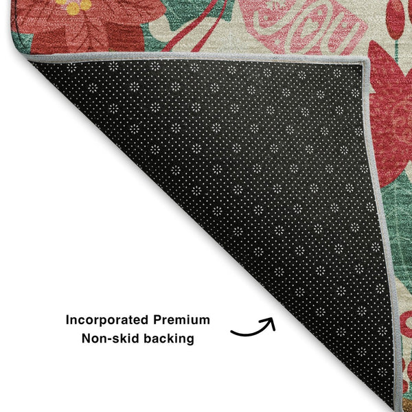 HomeRoots 9' x 12' Abstract Geometric Area Rug in Beige, Red & Black - Washable, Stain-Resistant & UV Protected 702019