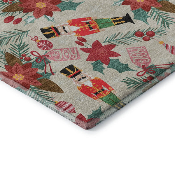 HomeRoots 9' x 12' Abstract Geometric Area Rug in Beige, Red & Black - Washable, Stain-Resistant & UV Protected 702019