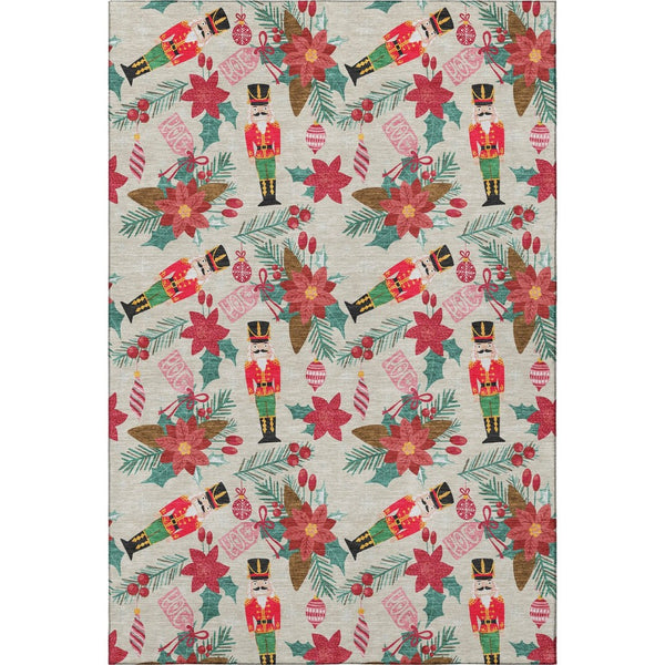HomeRoots 9' x 12' Abstract Geometric Area Rug in Beige, Red & Black - Washable, Stain-Resistant & UV Protected 702019