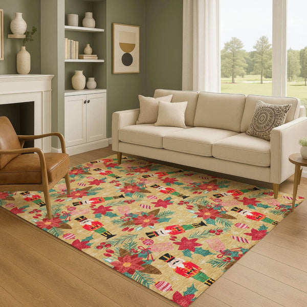 HomeRoots 5' X 8' Washable Abstract Geometric Area Rug in Bold Gold, Red & Black – UV Protected, Durable Design! 702022