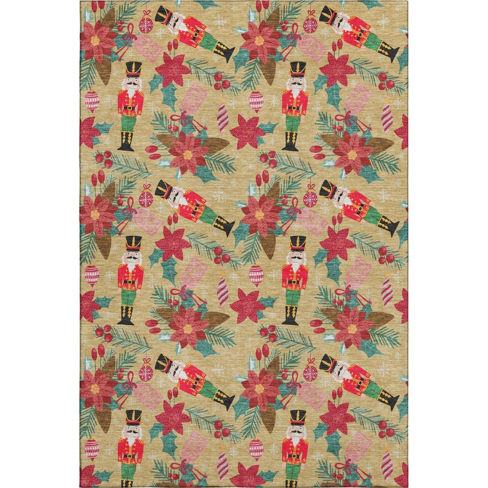 HomeRoots 5' X 8' Washable Abstract Geometric Area Rug in Bold Gold, Red & Black – UV Protected, Durable Design! 702022