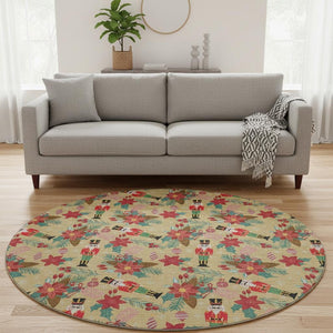 HomeRoots 8' Bold Gold, Red & Black Abstract Geometric Washable Round Rug - UV Protected, Easy Care, Non-Slip 702023
