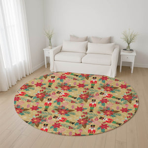 HomeRoots 8' Bold Gold, Red & Black Abstract Geometric Washable Round Rug - UV Protected, Easy Care, Non-Slip 702023