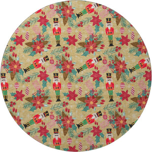 HomeRoots 8' Bold Gold, Red & Black Abstract Geometric Washable Round Rug - UV Protected, Easy Care, Non-Slip 702023