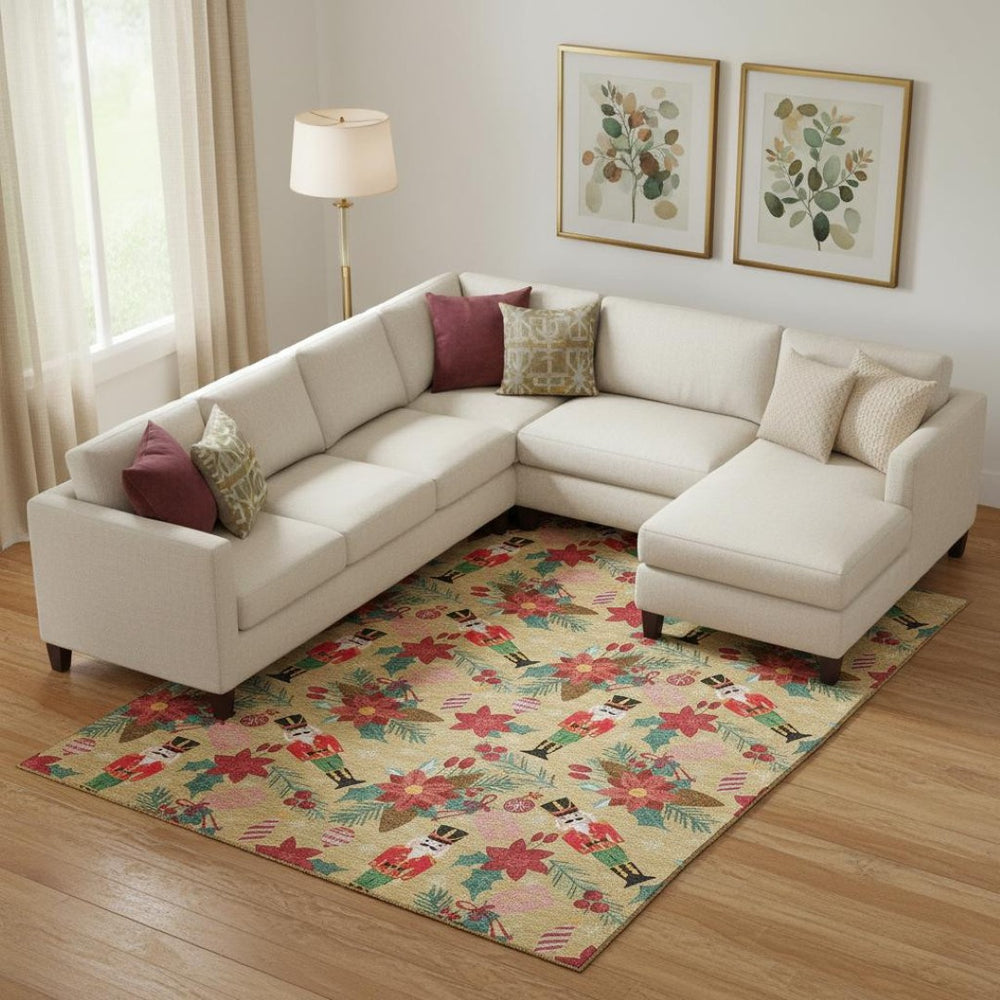 HomeRoots 9' X 12' Bold Gold Red Black Geometric Area Rug - Washable, UV Protected, Stain Resistant Design 702025