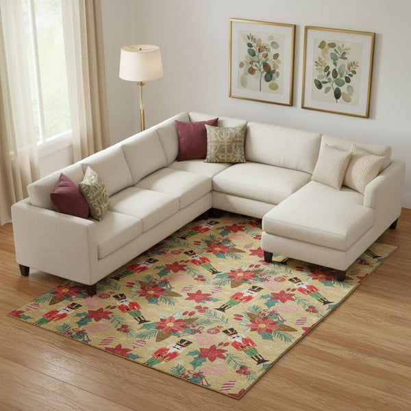 HomeRoots 9' X 12' Bold Gold Red Black Geometric Area Rug - Washable, UV Protected, Stain Resistant Design 702025