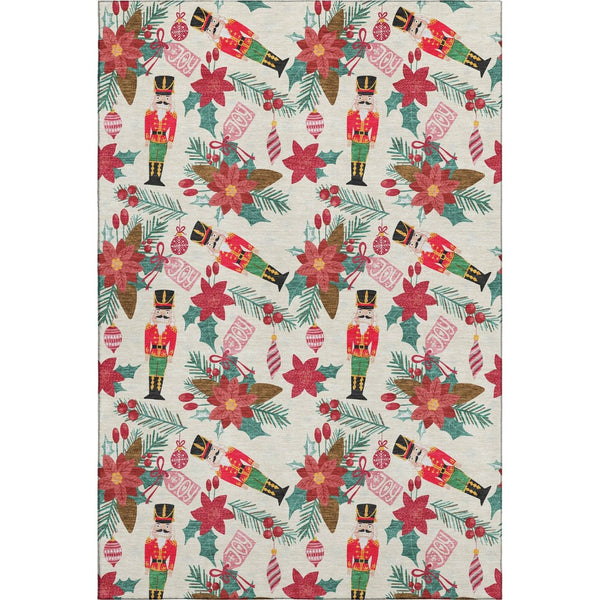 HomeRoots 5' X 8' Abstract Geometric Washable Area Rug in Ivory, Red & Black - UV Protected & Durable Design 702028