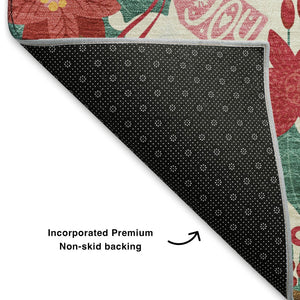 HomeRoots 5' X 8' Abstract Geometric Washable Area Rug in Ivory, Red & Black - UV Protected & Durable Design 702028