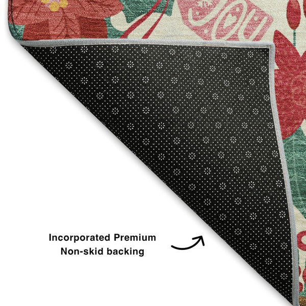 HomeRoots 5' X 8' Abstract Geometric Washable Area Rug in Ivory, Red & Black - UV Protected & Durable Design 702028