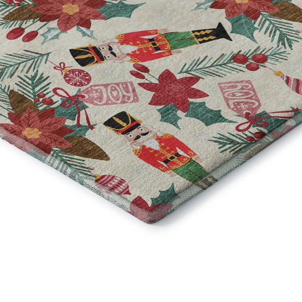 HomeRoots 5' X 8' Abstract Geometric Washable Area Rug in Ivory, Red & Black - UV Protected & Durable Design 702028