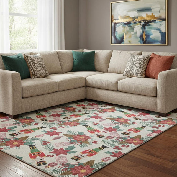 HomeRoots 8' X 10' Ivory Red And Black Abstract Geometric Washable Area Rug – Stylish, Durable, UV Protected! 702030
